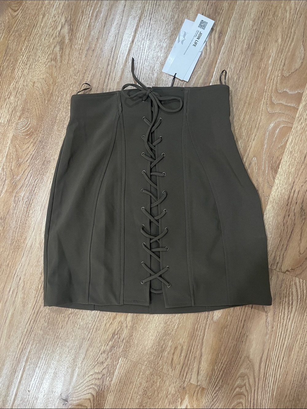 Zara Olive Lace-Up High-Waist Mini Skirt